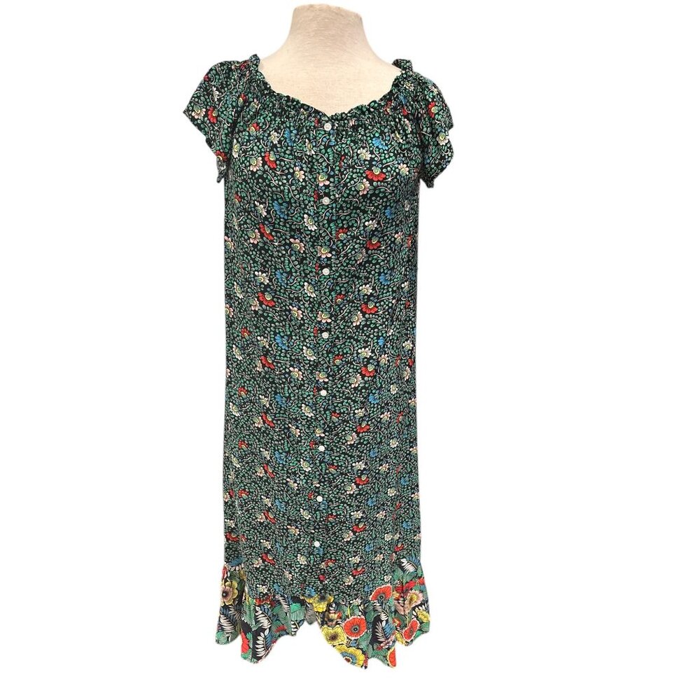 Loft Beach Vintage Style Floral Print Boho Midi Dress With Ruffle Hem & Button D